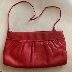 Vintage Nordstrom leather purse Clutch Red skinny strap zip top gathered front